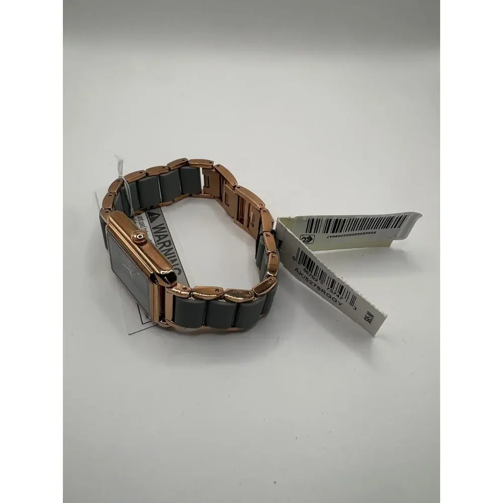 Anne Klein Women Watch Rose Gold Gray Two-Tone Rectangular Bracelet Nwt
